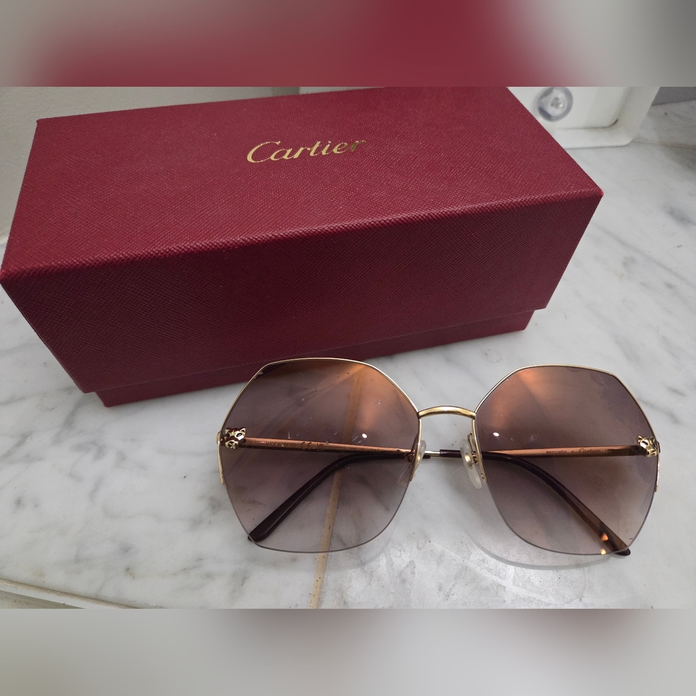 Authentic Cartier Panthere Hexagon Gold and Brown Women's Sunglasses - CT0332s